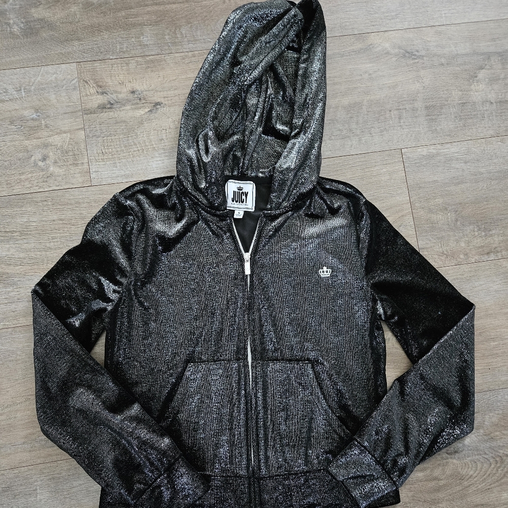 Juicy Couture Black Shiny Coated Hoodie